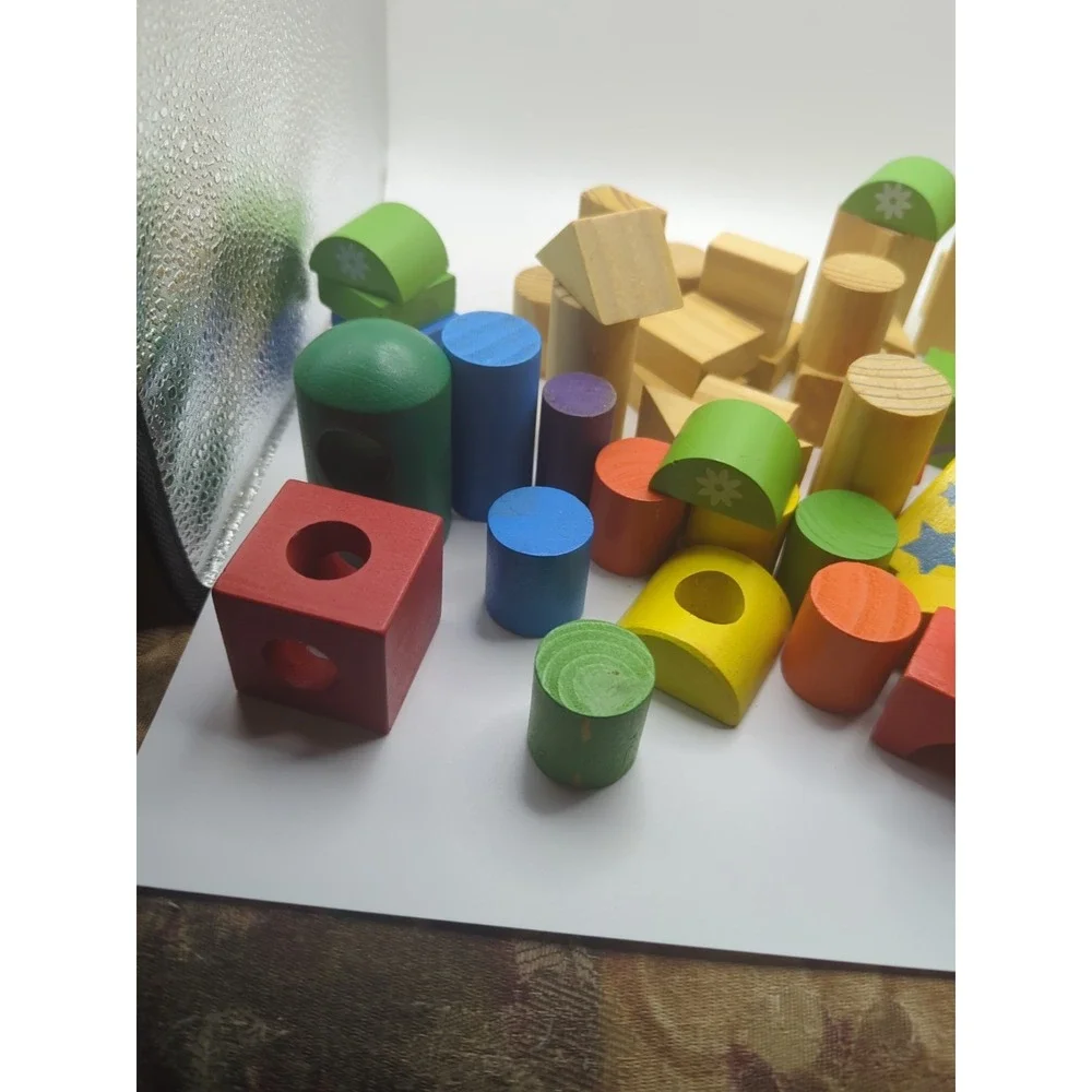 65 Wooden Building Blocks Lot Mixed Shapes Kids Toys Educational